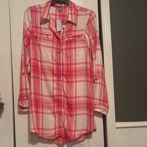 Avenue Pink and White Plaid Button-Up Shirt NWT 14/16 size